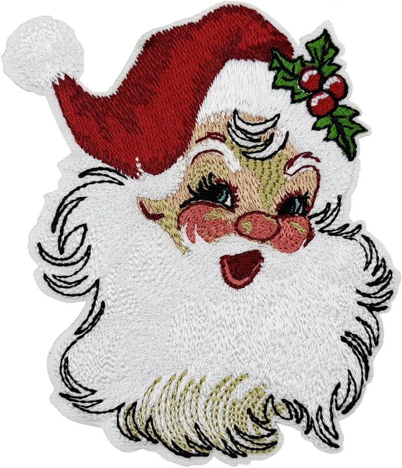 Stitch-Witch 4" Retro Santa Vintage Christmas 80s Embroidered Iron‑On Patch - Image 1
